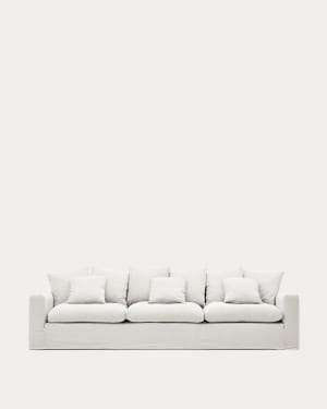 Nora 4-seater sofa with removable cover with linen and cotton cushions in ecru 340cm