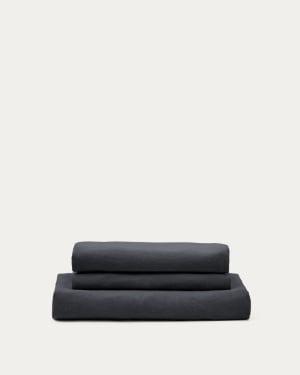 Nora armchair cover in anthracite grey linen and cotton 140cm