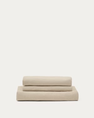 Nora armchair cover in taupe linen and cotton 140cm