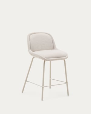 Tabouret Aimin en tissu chenille beige et pieds en acier finition beige 65 cm FSC Mix Credit