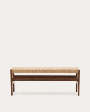 Zaide bench made of solid oak wood in a walnut finish and rope cord seat, 120 cm, FSC 100%