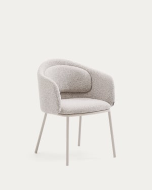 Sedia Idaira di ciniglia spessa beige e gambe in acciaio con finitura beige FSC Mix Credit
