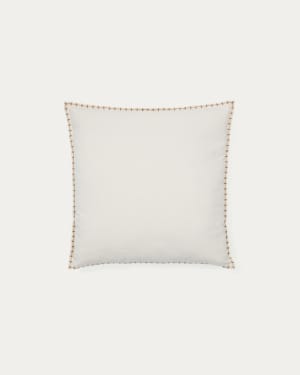 Rakira beige cotton cushion cover with mustard-coloured embroidery feature, 45 x 45 cm