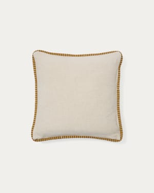 Ardit kussenhoes linnen en katoen, beige met mosterdkleurig geborduurde streep 45x45 cm