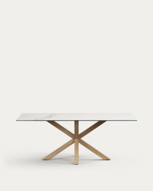 Argo porcelain table in white with steel wooden effect legs 200 x 100 cm