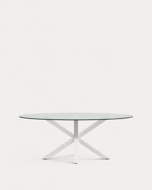 Argo oval table in glass and steel legs with white finish Ø 200 x 100 cm