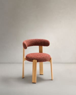 Καρέκλα Granite από chenille τερακότα και μασίφ ξύλο δρυός με φυσικό φινίρισμα FSC 100%