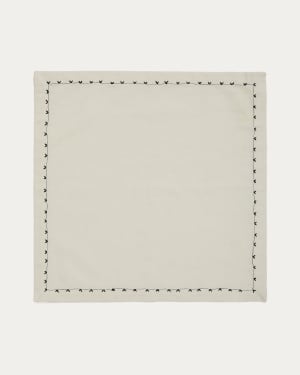 Olim set of two beige, 100% cotton napkins with black embroidery detail
