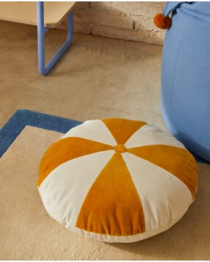 Odet white and mustard-coloured, round cotton cushion, Ø 45 cm