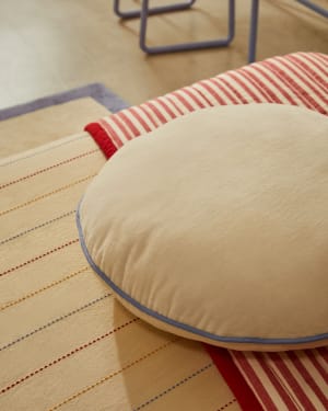 Saya white and blue, round cotton cushion, Ø 40 cm