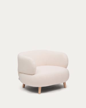 Fauteuil Luisa bouclette écru avec pieds en bois de hêtre 90 cm