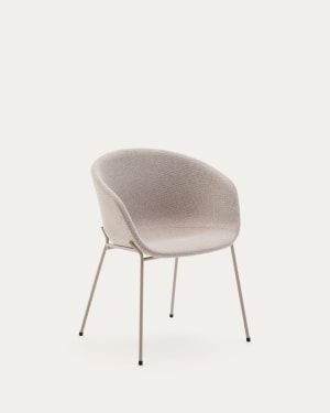 Yvette chair in beige chenille and steel legs in a beige finish