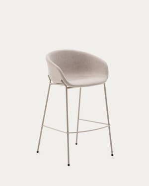 Yvette stool in beige chenille and steel legs in a beige finish, 75 cm high