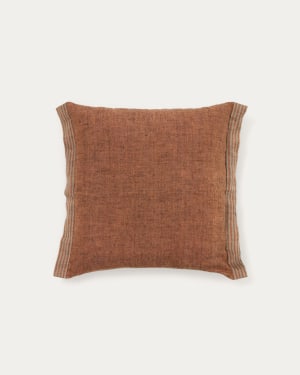 Niven orange 100% melange linen cushion cover with side stripes 45 x 45cm