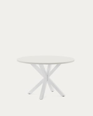 Argo round table with white melamine top and white-finished steel legs, Ø120 cm