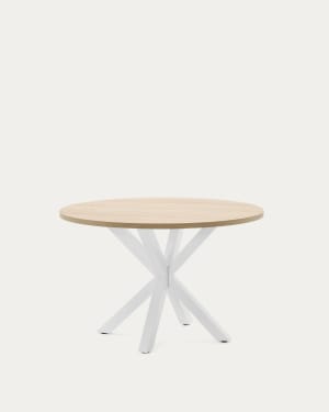 Argo round table with oak-effect melamine top and white-finished steel legs, Ø120 cm