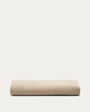 Housse pour tête de lit Jaira en lin et coton taupe pour lit de 150 cm.