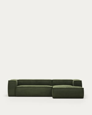 Blok 3-seater sofa with right chaise longue thick green corduroy 300 cm