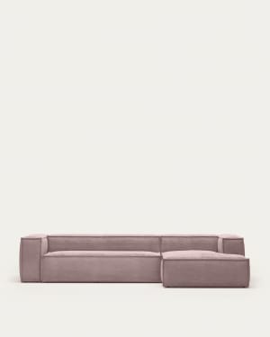 Blok 4-seater sofa with right chaise longue thick pink corduroy 330 cm