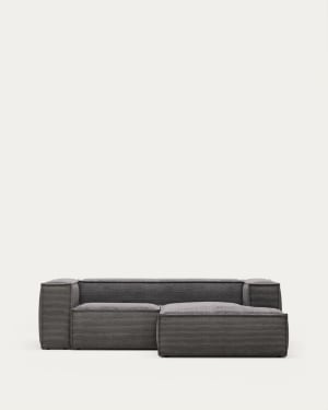 Blok 2-seater sofa with right chaise longue thick grey corduroy 240 cm