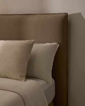 Jaira headboard with removable linen and cotton cover in taupe for a 160 cm FSC Mix Credit bed