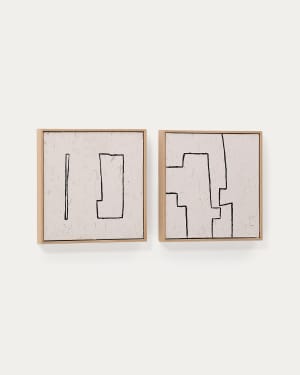 Neyra set of 2 black and beige hand-painted abstract pictures recycled paper 30 x 30 cm