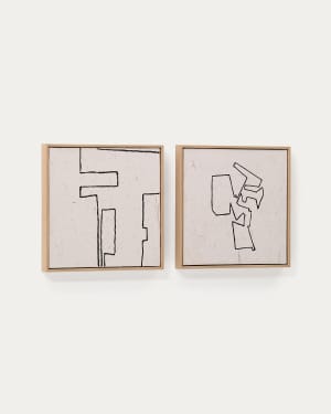 Neyra set of 2 black and beige hand-painted abstract pictures on recycled paper 30 x 30 cm