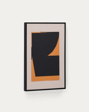 Zernu hand-painted orange and black linen abstract picture 42 x 65cm