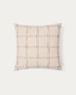 Housse de coussin Nety beige avec broderie à carreaux multicolores 45 x 45 cm