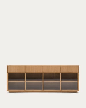 Helvine sideboard 4 doors and 4 drawers oak veneer and tempered glass, 200 x 80cm FSC 100% Assembled
