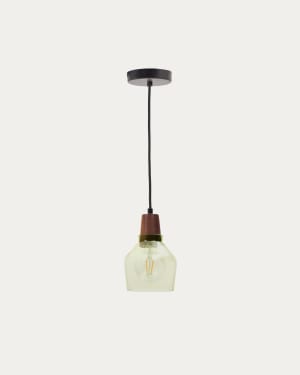 Silex green glass and walnut ceiling lamp, Ø 13 cm