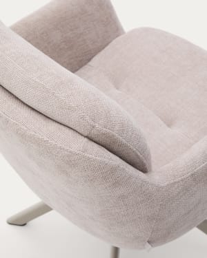 Chaise pivotante Lexa en tissu chenille beige et pieds en acier finition beige