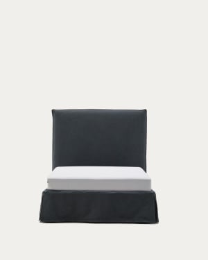 Anthracite grey linen and cotton Jaira bed with removable cover for a 90 x 200 cm FSC Mix Credit mattress