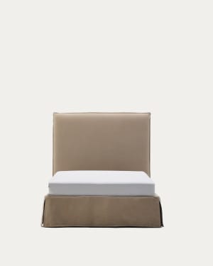 Jaira bed with removable linen and cotton cover in taupe for a 90 x 200 cm FSC Mix Credit mattress