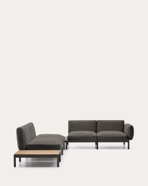 Sorells outdoor modular 4-seater corner sofa with grey upholstery and grey aluminium with teak table 353 x 316.5cm FSC 100%
