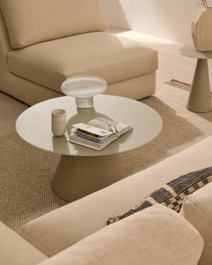 Wilshire tempered glass and metal coffee table with a matte grey finish, Ø 80 cm