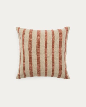 Naila terracotta contrasting stripe cushion cover in acrylic fibres 50 x 50cm