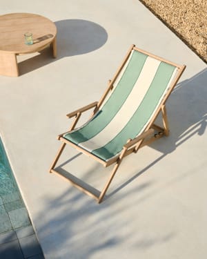 Vilara green and beige striped outdoor folding deck chair made of FSC 100% solid acacia wood
