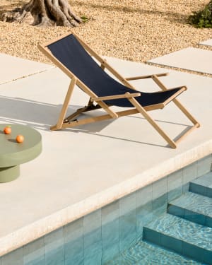 Vilara black outdoor folding deck chair made of FSC 100% solid acacia wood
