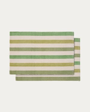 Vareli set of 2 green striped cotton placemats 50 x 35cm