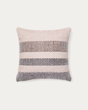 Housse de coussin Lunet 100% PET à rayures beige et bleu 45 x 45 cm