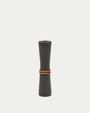 Naro vase in black stone and teak wood 30cm