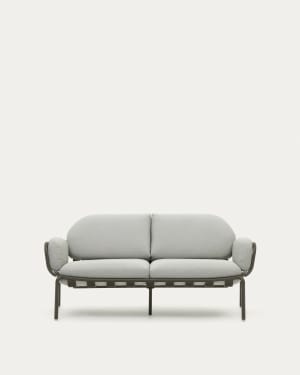 Canapé d'extérieur 2 places Joncols avec revêtement gris aluminium et finition peinte verte 164 cm