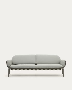 Canapé d'extérieur 3 places Joncols avec revêtement gris aluminium et finition peinte verte 225 cm