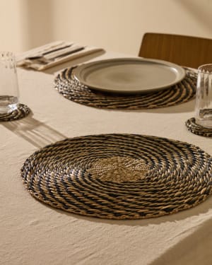 Zerim set of 2 black seagrass placemats Ø38cm