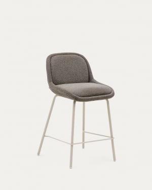 Aimin stool in light brown chenille fabric with steel legs in a beige paint finish 65 cm FSC Mix Credit