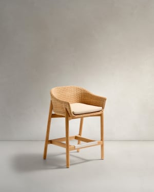 Galea stool in FSC 100% solid teak wood and synthetic rattan 65cm