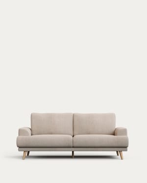 Karin 2-seater sofa beige with solid beech wood legs with natural finish, 210 cm