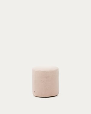 Kaeli footrest with removable cover in pink bouclé Ø 43 cm