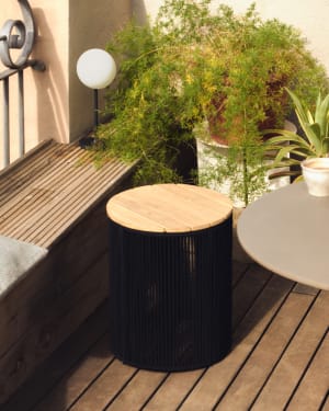 Dandara side table made of steel, black cord and solid acacia wood, Ø40 cm FSC 100%